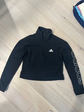 adidas Black Cropped Quarter-Zip Pullover